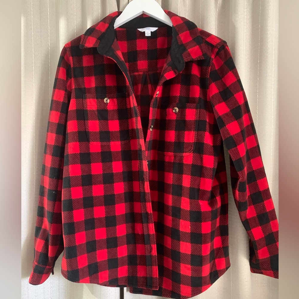 #007-Woman’s Time an Tru plaid shirt flannel fleece jacket